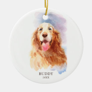 Ornamento De Cerâmica Ouro Retriever Personalizado Nome do Cão Natal