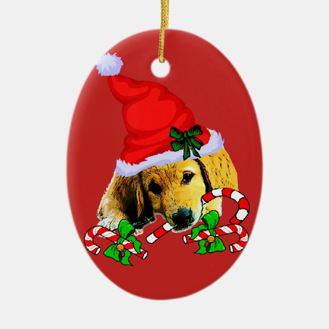 Ornamento De Cerâmica Ouro Retriever Puppy Natal (Frente)