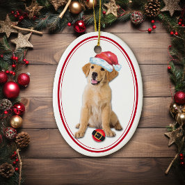 Ornamento De Cerâmica Ouro Retriever Puppy Papais noeis no Natal