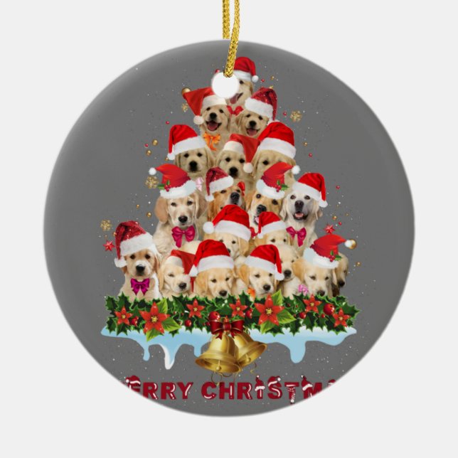 Ornamento De Cerâmica Ouro Retriever Santa Hat Xmas Cães Feliz Natal (Frente)