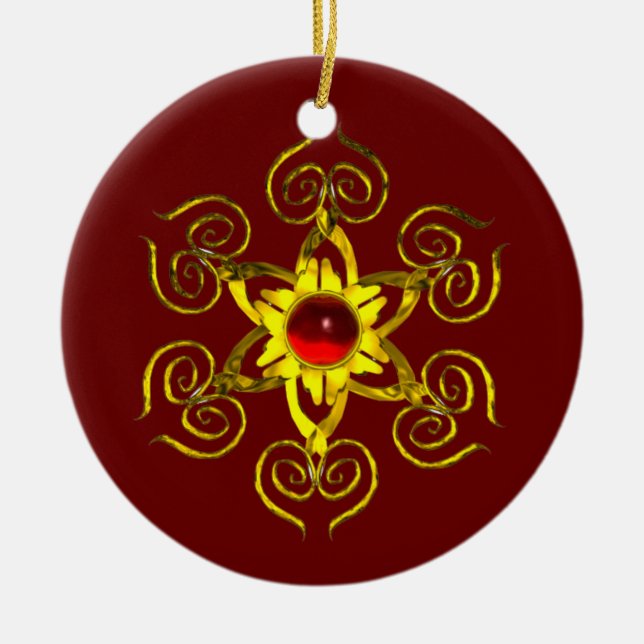 Ornamento De Cerâmica OURO ROSA RUBY, Vermelho e Azul (Frente)