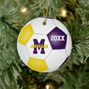 Ornamento De Cerâmica ouro roxo, sua equipe de escola, colore futebol