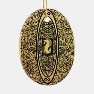 Ornamento De Cerâmica Ouro Seacavalo Mandala - Ornamentado Infinito Desi
