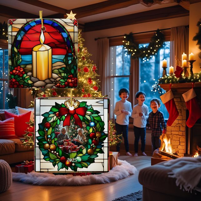 Ornamento De Cerâmica Ouro Vela de Natal Faux Vidro Escondido (Criador carregado)