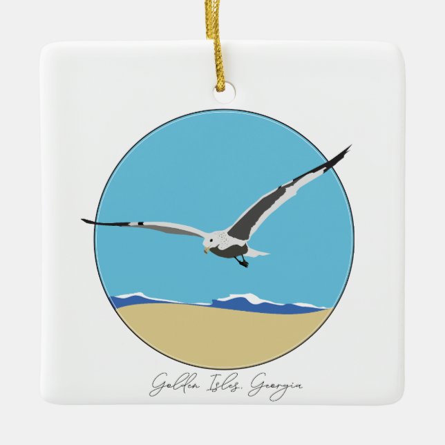 Ornamento De Cerâmica Ouros, Gaivota do Mar da Geórgia sobre a praia (Frente)