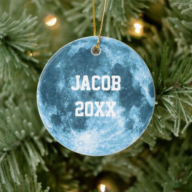 Ornamento De Cerâmica Outer Space Astronomy Astronaut Custom Name Moon  (Árvore)