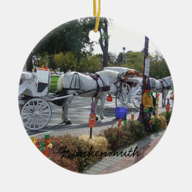 Ornamento De Cerâmica Outono da carruagem do cavalo branco de (Frente)