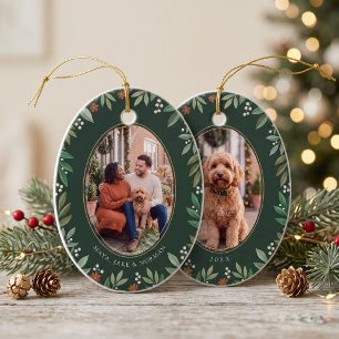Ornamento De Cerâmica Oval Botânico Feliz Natal Foto