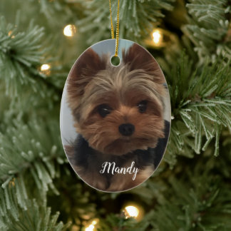 Ornamento De Cerâmica Oval Yorkie Ornament