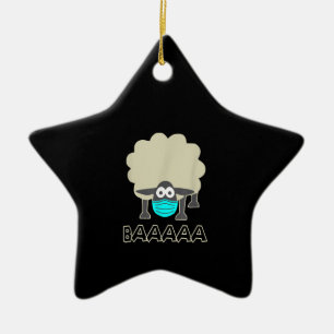 Ornamento De Cerâmica Ovelha Engraçada Com Máscara De Rosto Presente