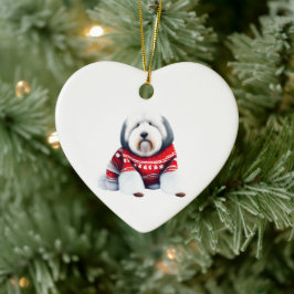 Ornamento De Cerâmica Ovelino Inglês do Velho Cachorro de Natal