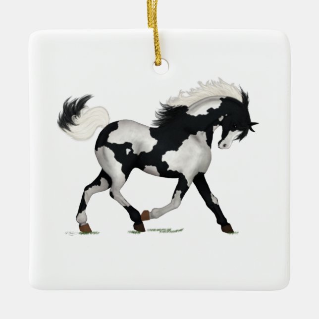 Ornamento De Cerâmica Overo Piebald Paint Horse Personalized Christmas (Frente)