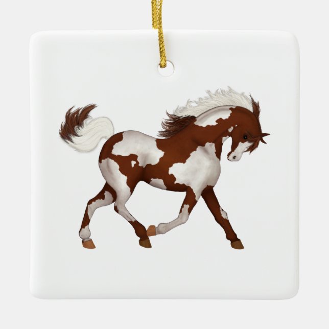 Ornamento De Cerâmica Overo Pinto Cavalo Selvagem Pony Personalizado Nat (Frente)