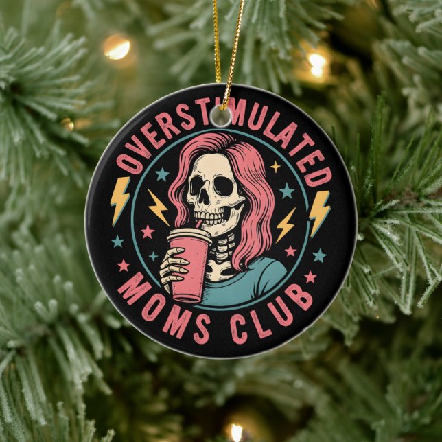 Ornamento De Cerâmica Overstimulado Clube do Mães Skull Mensagem Mãe Vid (Árvore)