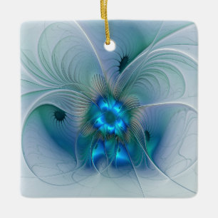 Ornamento De Cerâmica Ovinas de Pé, Fractal Turquesa Azul Abstrato