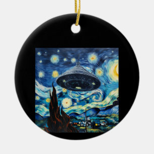 Ornamento De Cerâmica OVNI Engraçado A Ver Alienígena Noturna Estrelada 