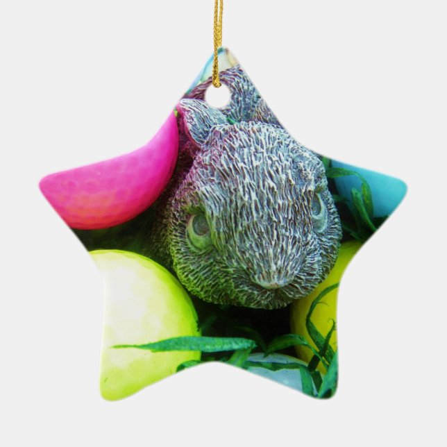 Ornamento De Cerâmica Ovos de Páscoa, Coelho, Bolas de Golfe (Frente)