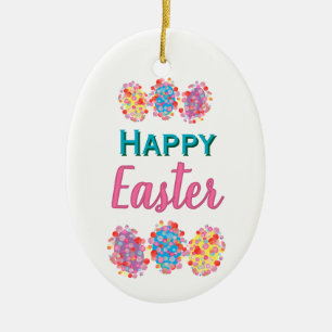 Ornamento De Cerâmica Ovos de Páscoa Coloridos Faixas de Aquarela Felz p