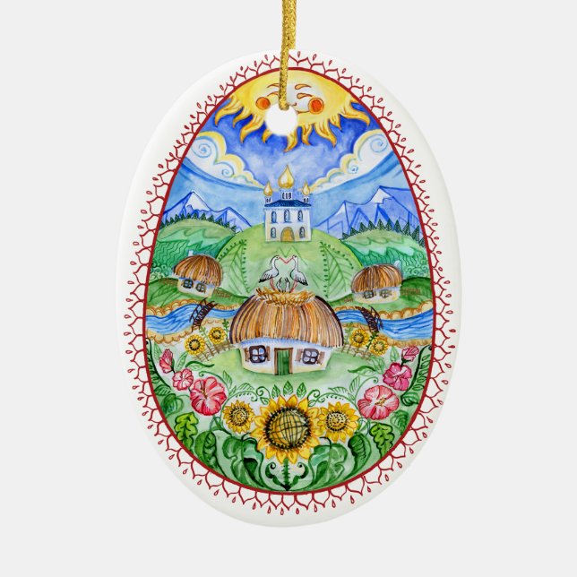Ornamento De Cerâmica Ovos de Pysanky Ucraniano (Frente)