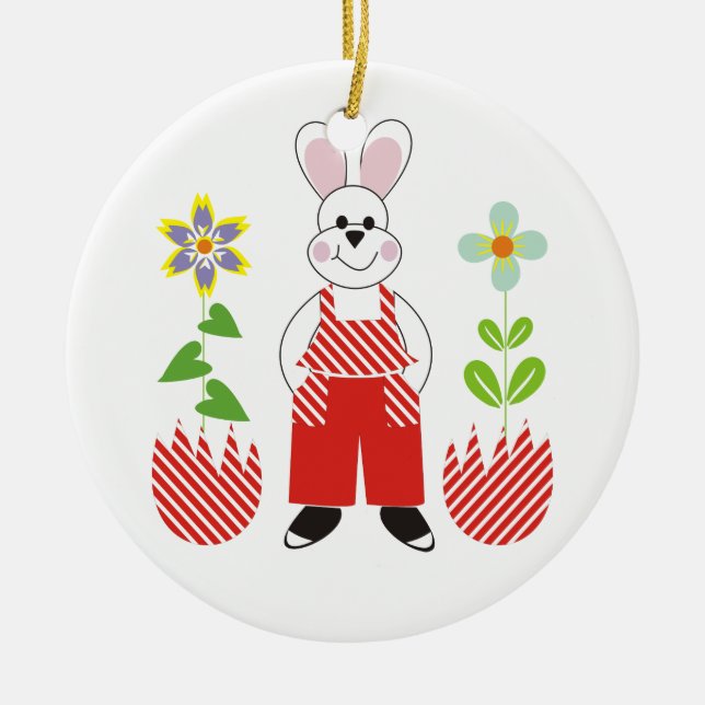 Ornamento De Cerâmica Ovos quebrados de coelho de Páscoa flores ornament (Frente)