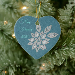 Ornamento De Cerâmica Oxford Teal e Poinsettia Prateada