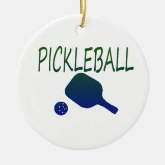 Ornamento De Cerâmica pá de w do pickleball e azul da bola a esverdear