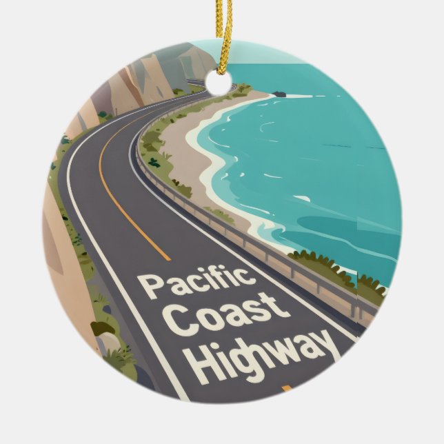Ornamento De Cerâmica Pacific Coast Highway Graphic Travel Art (Frente)