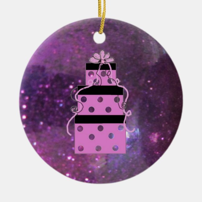 Ornamento De Cerâmica Pacotes de Natal Roxos Espelhados (Frente)