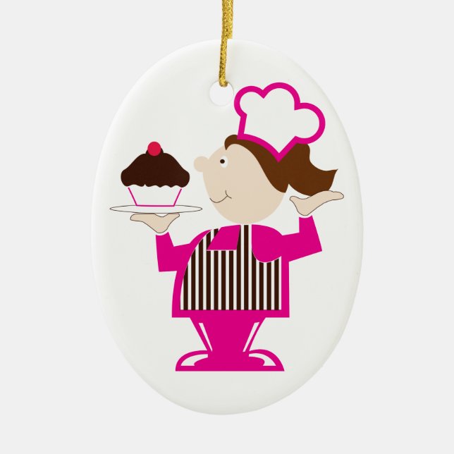 Ornamento De Cerâmica Padeiro do cupcake (Frente)