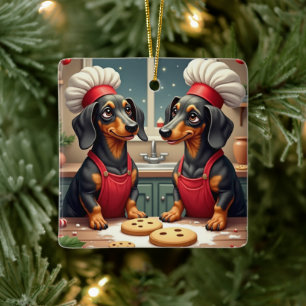 Ornamento De Cerâmica Padeiros de Biscoitos de Natal Dachshund Pintura d