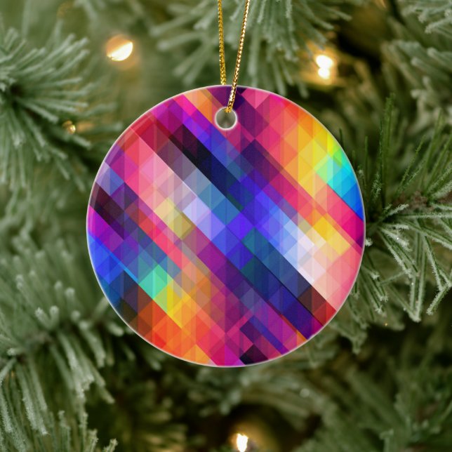 Ornamento De Cerâmica Padrão abstrato de polígono colorido (Árvore)