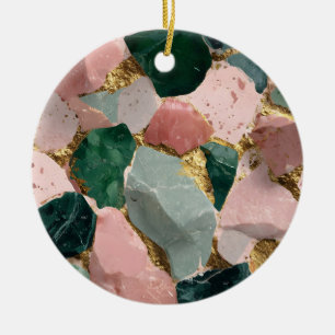 Ornamento De Cerâmica Padrão abstrato Terrazzo com acentos Dourados