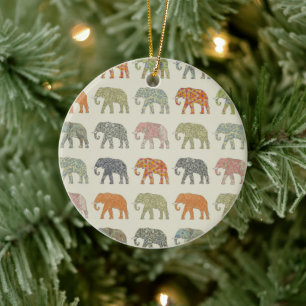 Ornamento De Cerâmica Padrão Animal Colorido de Elefante Contemporâneo