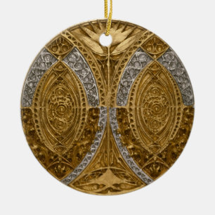 Ornamento De Cerâmica Padrão Art Déco Prata e Ouro