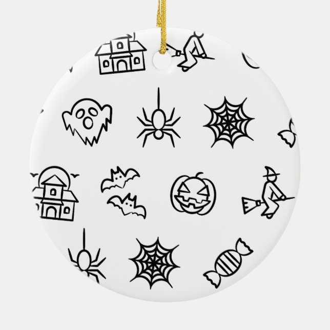 Ornamento De Cerâmica Padrão assustador feliz do Dia das Bruxas - Branco (Traseira)
