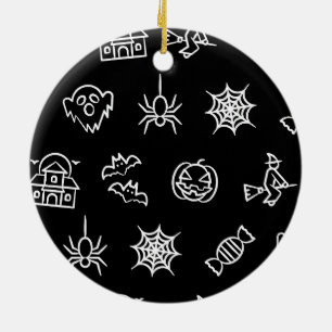 Ornamento De Cerâmica Padrão assustador feliz do Dia das Bruxas - Preto