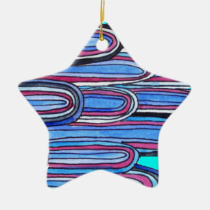 Ornamento De Cerâmica Padrão azul-aquário das ondas do oceano