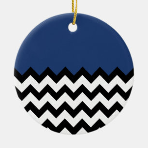 Ornamento De Cerâmica Padrão Azul Cobalt No Grande Chevron Zigzag