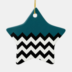 Ornamento De Cerâmica Padrão Azul De Chão Escuro No Chevron Zigzag Gra