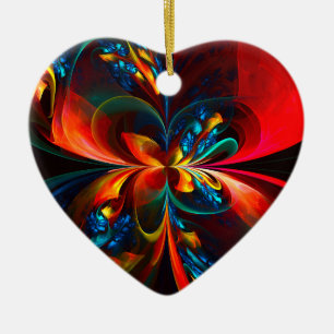 Ornamento De Cerâmica Padrão Azul Laranja-Abstrato Floral Moderno #14