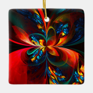 Ornamento De Cerâmica Padrão Azul Laranja-Abstrato Floral Moderno #14