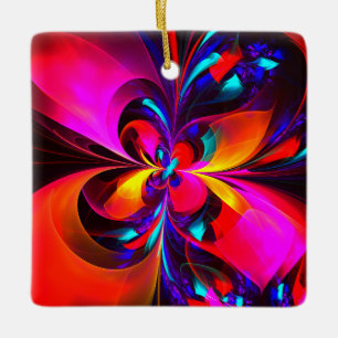 Ornamento De Cerâmica Padrão Azul Vermelho Abstrato Floral Moderno #07