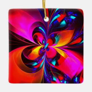 Ornamento De Cerâmica Padrão Azul Vermelho Abstrato Floral Moderno #07