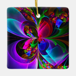 Ornamento De Cerâmica Padrão Azul Vermelho Abstrato Floral Moderno #12
