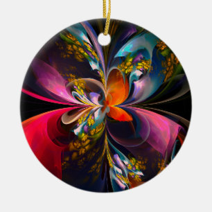 Ornamento De Cerâmica Padrão Azul Vermelho Abstrato Floral Moderno #13