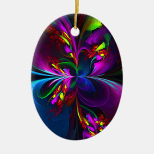 Ornamento De Cerâmica Padrão Azul Vermelho Abstrato Floral Moderno #15