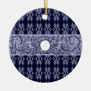 Ornamento De Cerâmica Padrão Barroco Azul Clássico por Leah G - cherubs