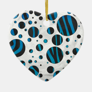 Ornamento De Cerâmica Padrão Bolinhas Zebra preto e azul