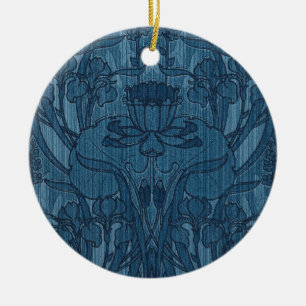 Ornamento De Cerâmica Padrão Botânico Chic Azul Art Nouveau Íris