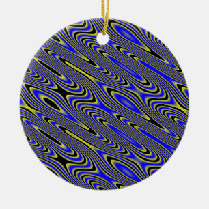Ornamento De Cerâmica Padrão brilhante azul preto e amarelo